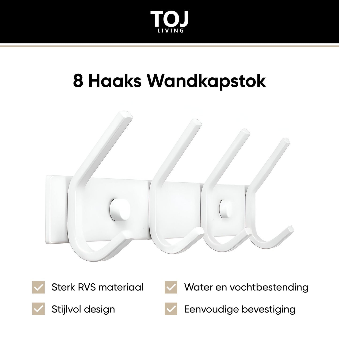 Wandgarderobe 8 Haken – Edelstahl – 30 cm – weiß | TOJ Living