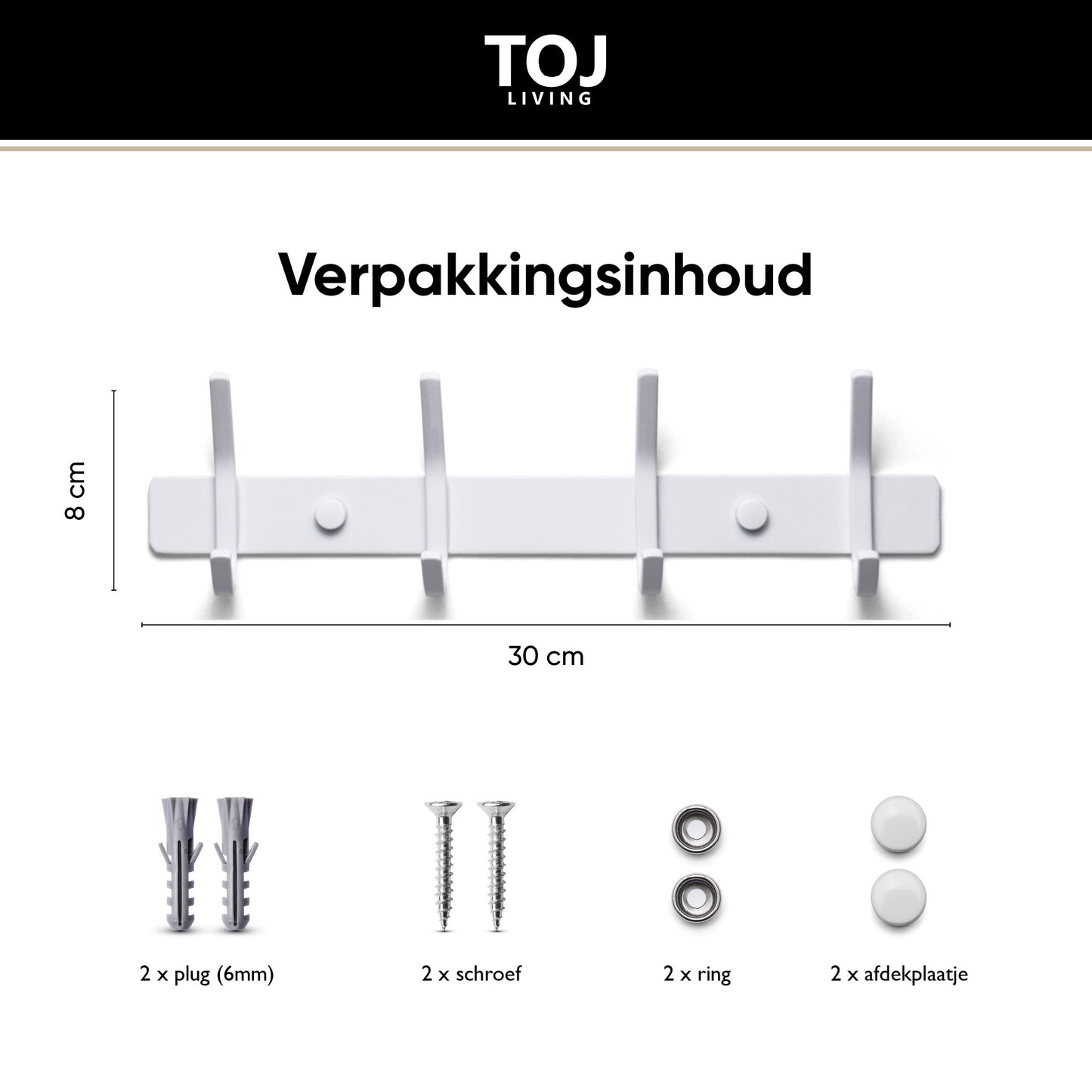 Wandgarderobe 8 Haken – Edelstahl – 30 cm – weiß | TOJ Living