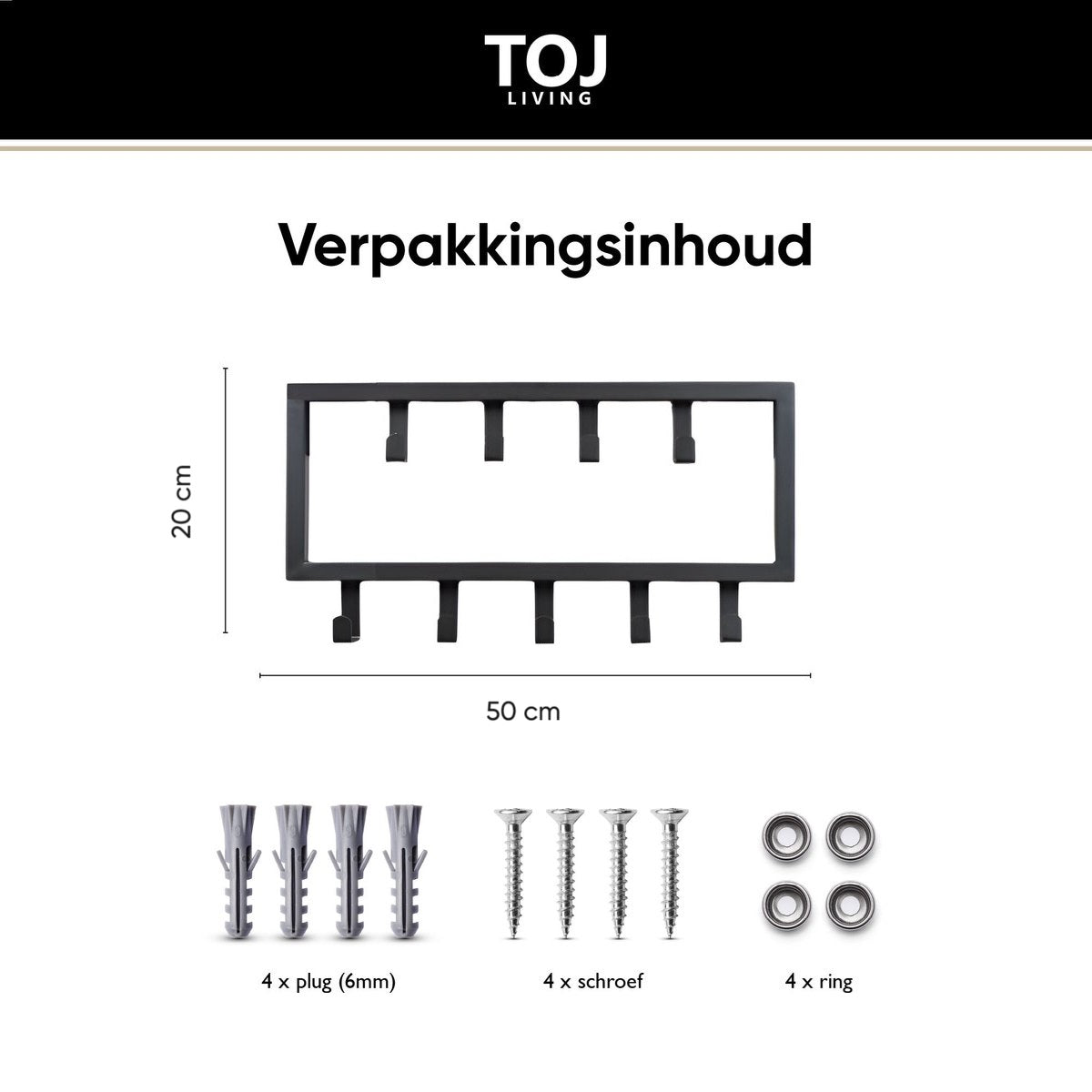 Wandgarderobe 9 Haken – Edelstahl – 50 cm – matt-schwarz | TOJ Living