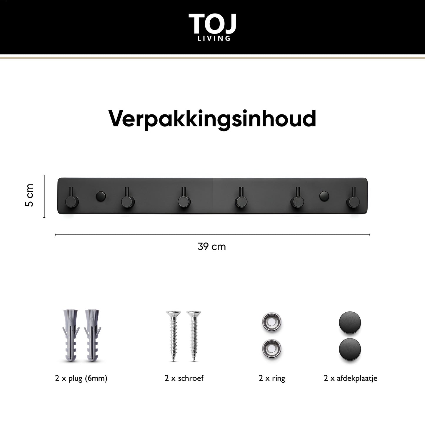 Wandgarderobe 6 Haken – Edelstahl – 39 cm – matt-schwarz | TOJ Living