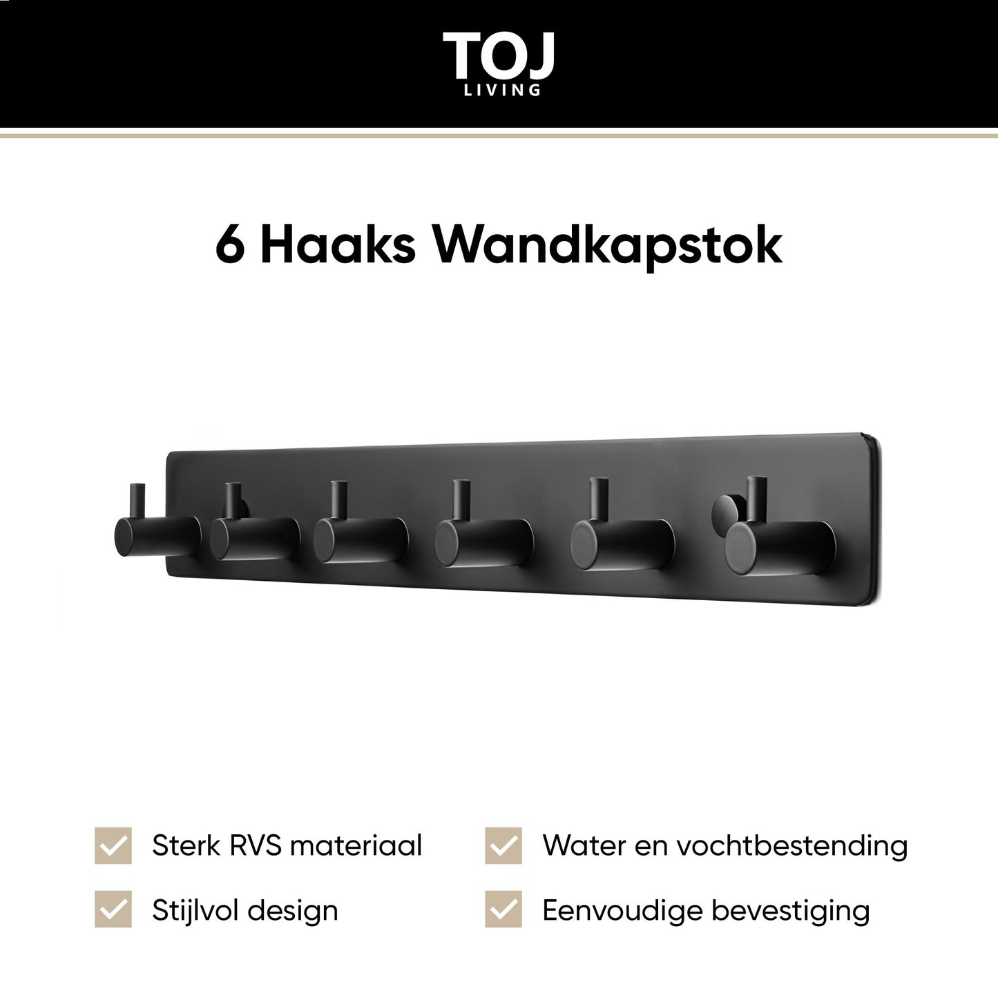 Wandgarderobe 6 Haken – Edelstahl – 39 cm – matt-schwarz | TOJ Living