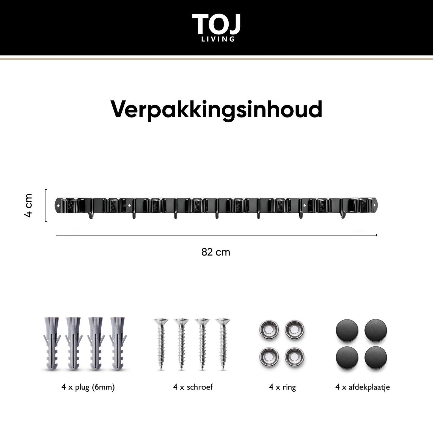 Besenhalter – 7 Klemmen & 8 Haken – 82 cm – Edelstahl – matt-schwarz | TOJ Living