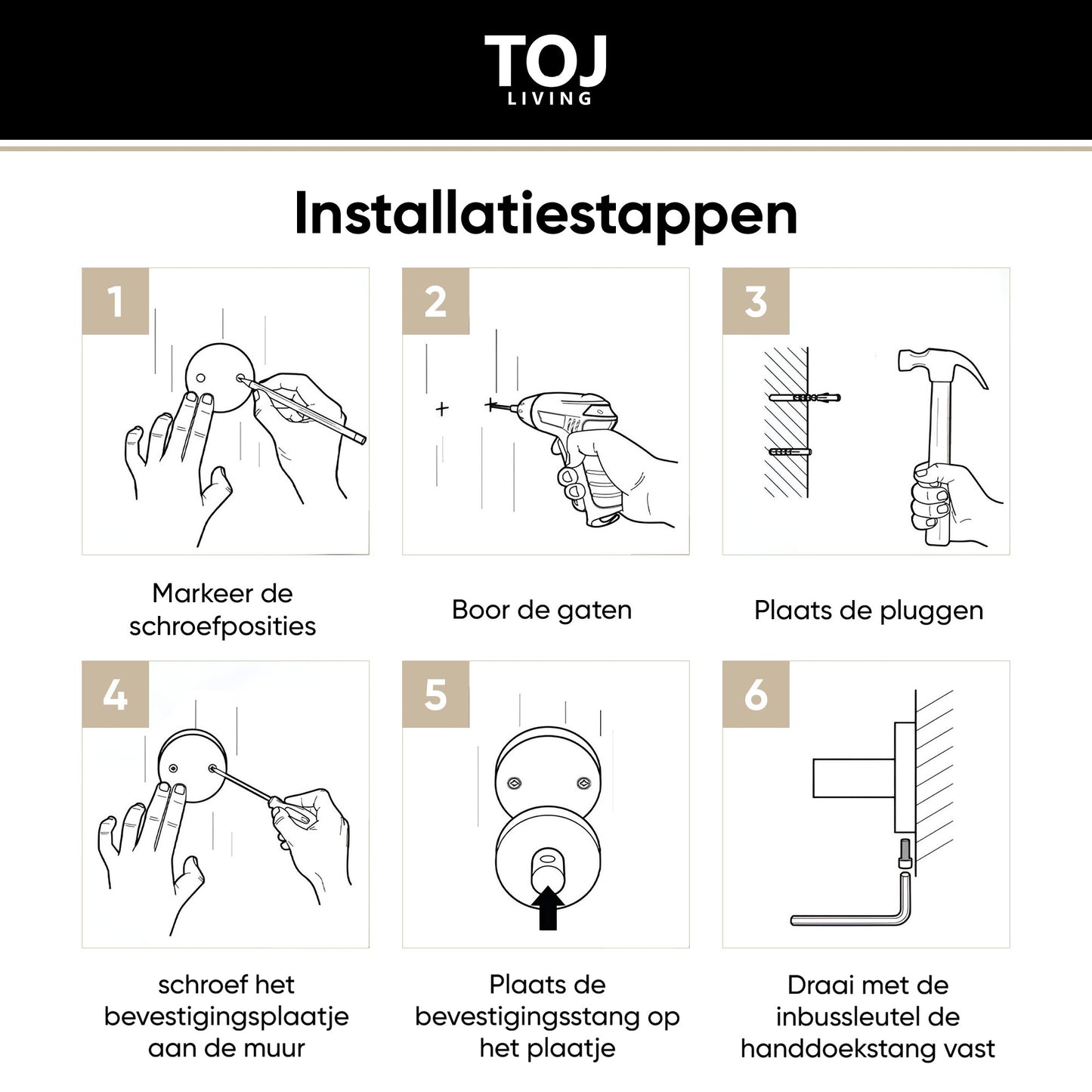 Handdoekstang 60 cm - RVS - Mat zwart | TOJ Living