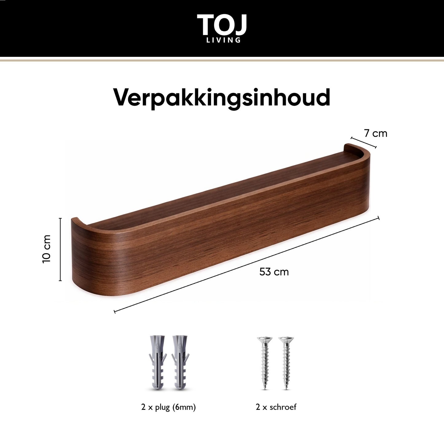 Vægknagerække med 6 kroge – træ og stål – 53 cm – mat sort / valnøddefarvet | TOJ Living