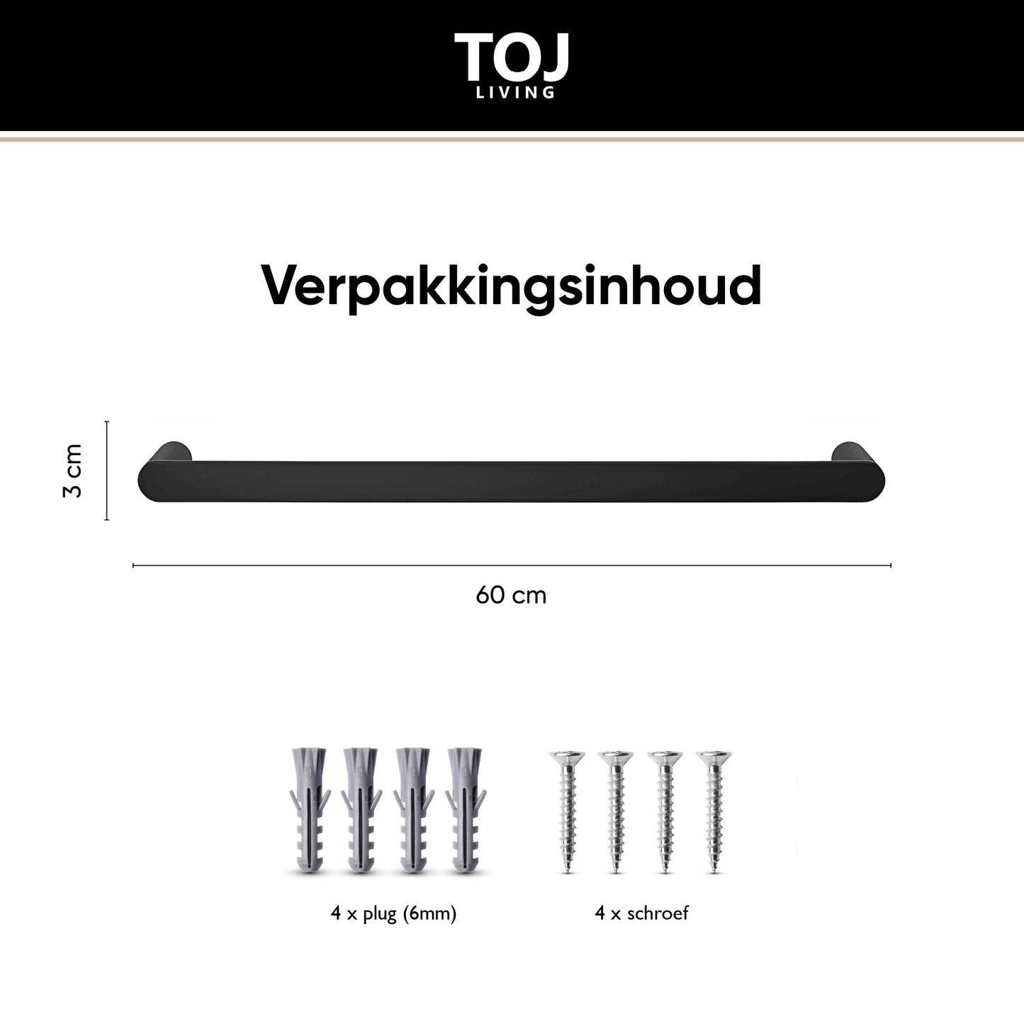 Handdoekstang 60 cm - RVS - Mat zwart | TOJ Living