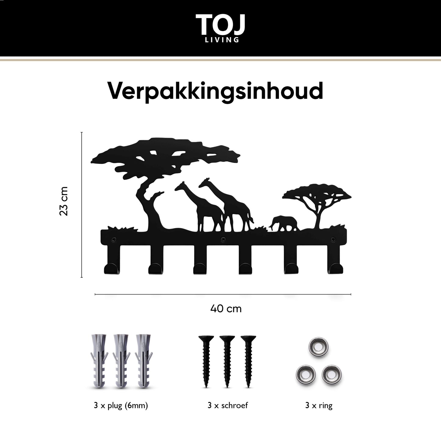 Jungle kinderkapstok 6 haken - RVS - 40 cm - Mat zwart | TOJ Living