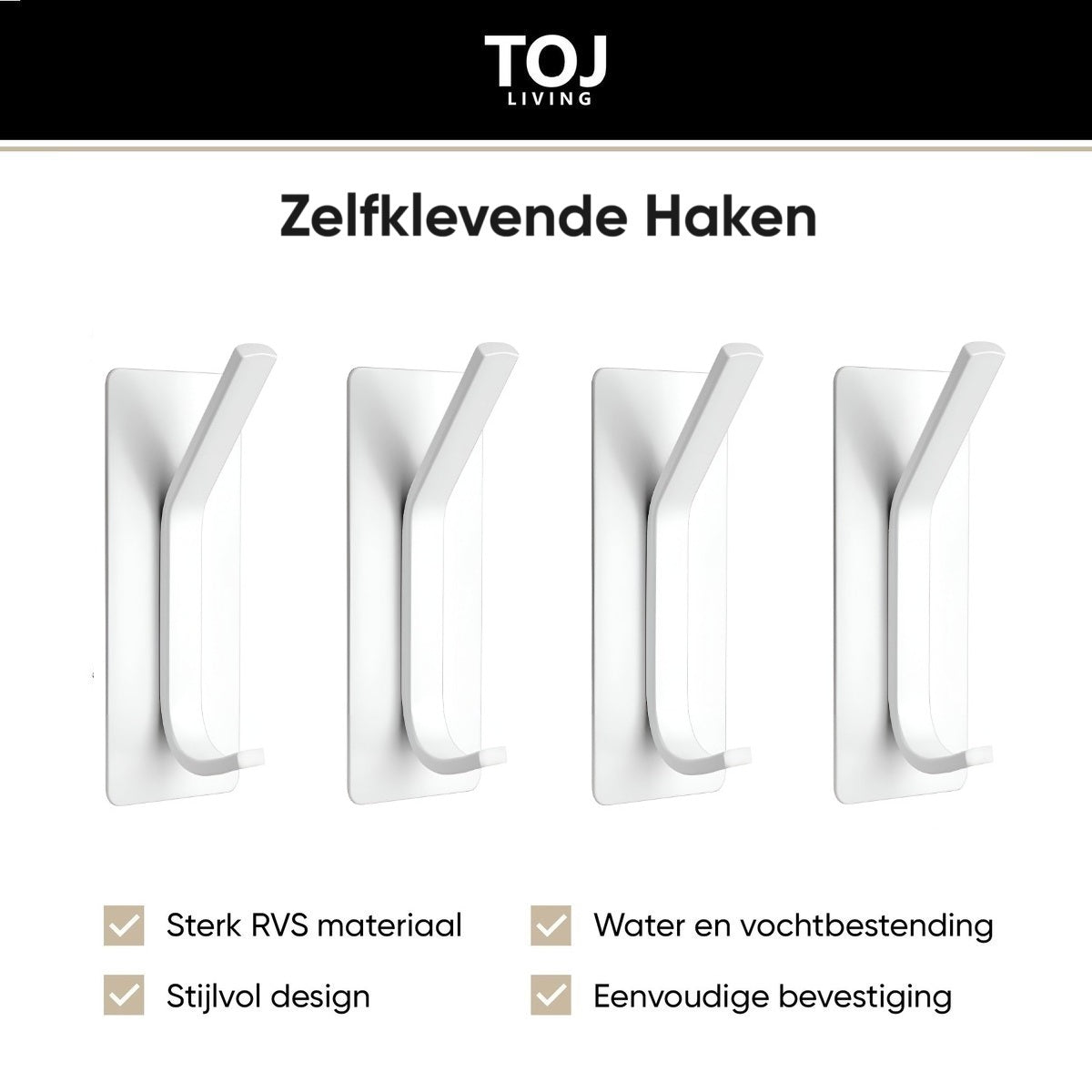 TOJ Living Wandkapstok Haken set van 4 Stuks - RVS - Wit