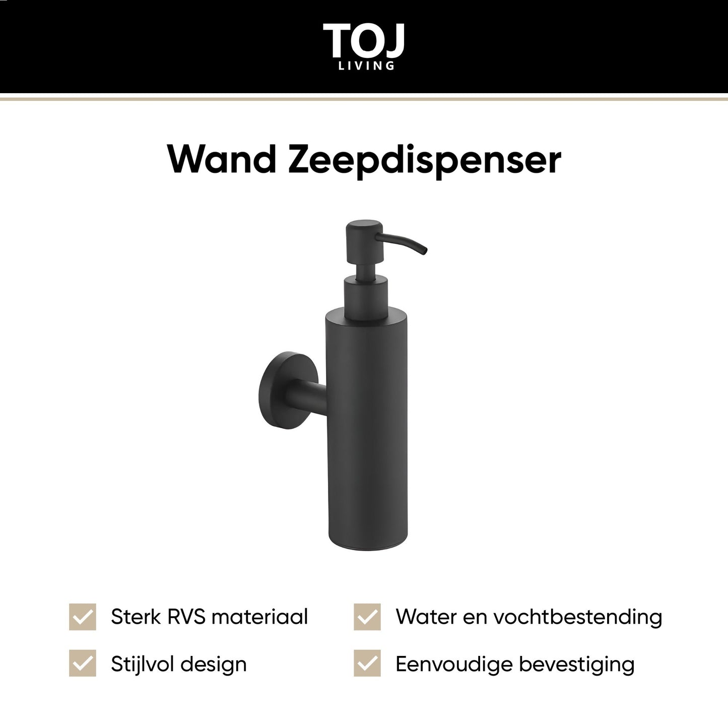 TOJ Living Zeepdispenser Wandmontage - 200ML - RVS - Mat Zwart