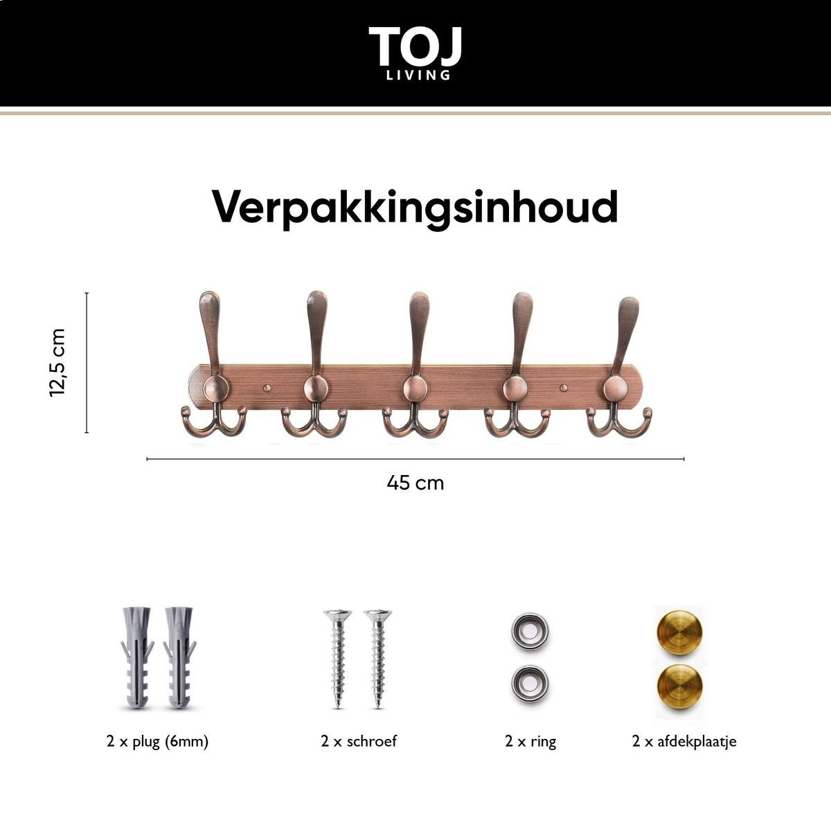 Wandgarderobe 15 Haken – Edelstahl – 45 cm – Bronze | TOJ Living