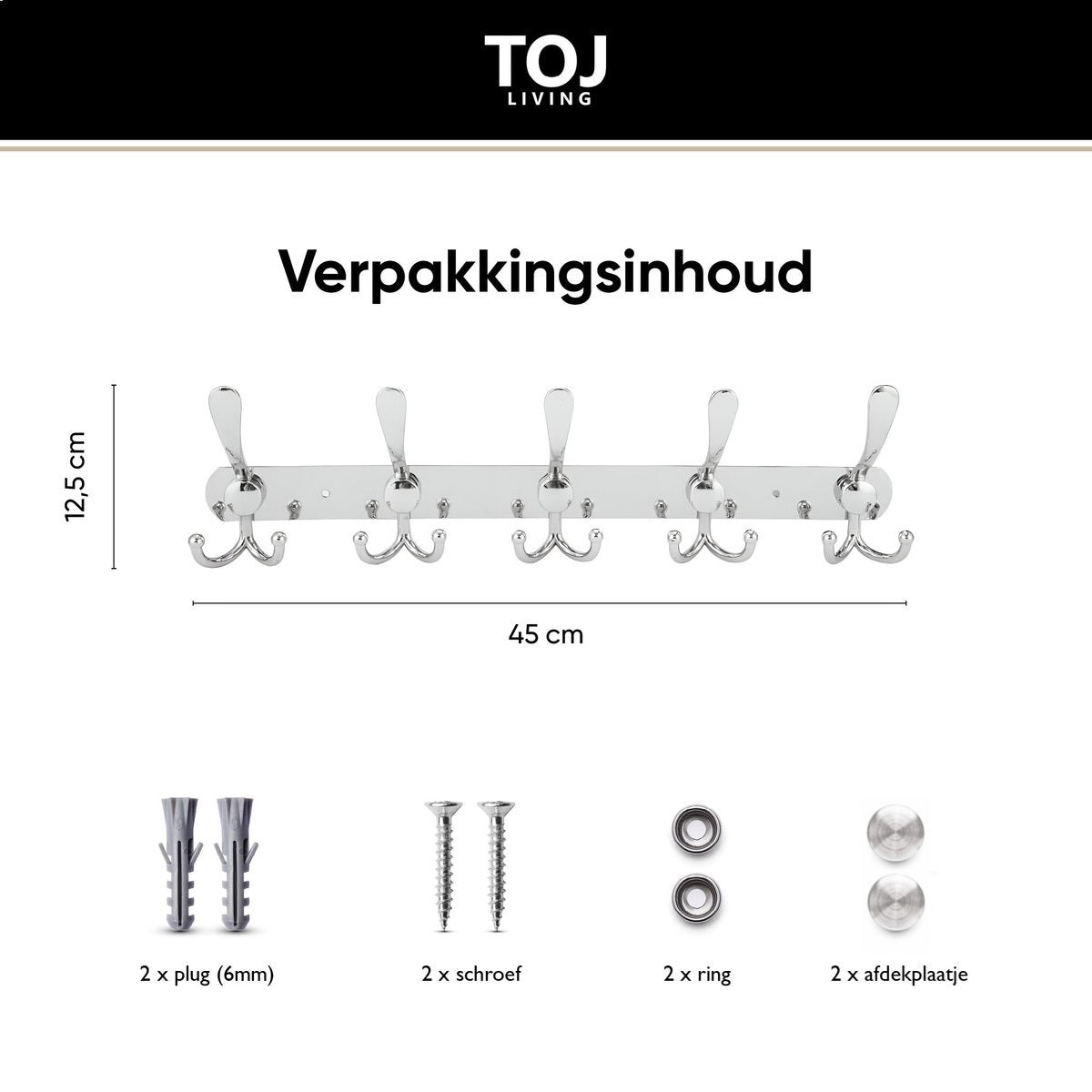 Wandgarderobe 15 Haken – Edelstahl – 45 cm – Chrom | TOJ Living