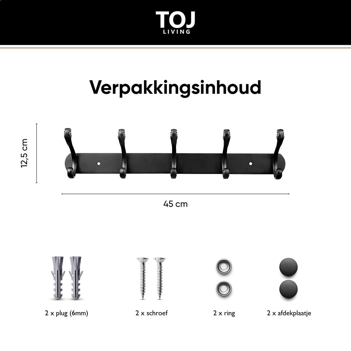 Wandgarderobe 10 Haken – Edelstahl – 45 cm – matt-schwarz | TOJ Living