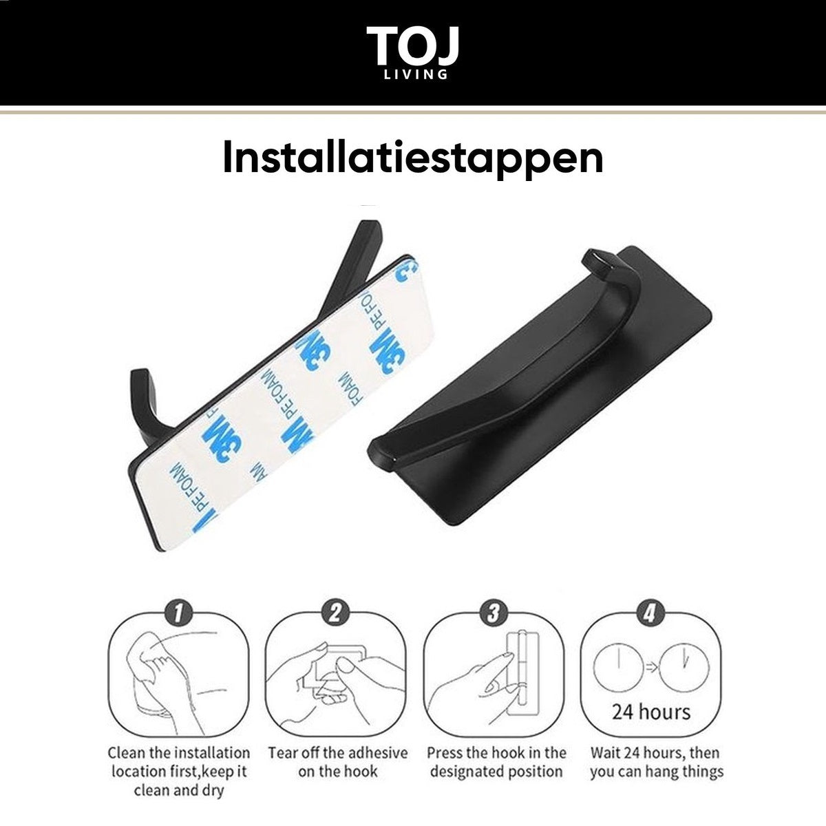 Selbstklebende Wandhaken – 4er-Set – Edelstahl – matt-schwarz | TOJ Living