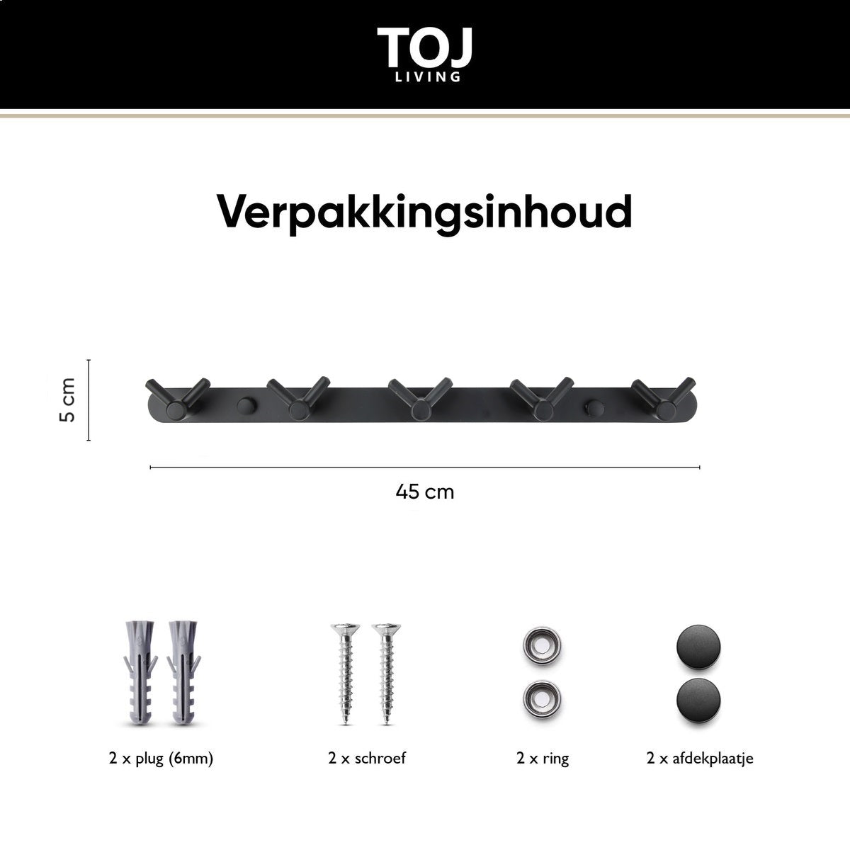 Wandgarderobe 10 Haken – Edelstahl – 40 cm – matt-schwarz | TOJ Living