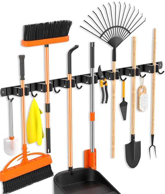 Besenhalter – 7 Klemmen & 8 Haken – 82 cm – Edelstahl – matt-schwarz | TOJ Living