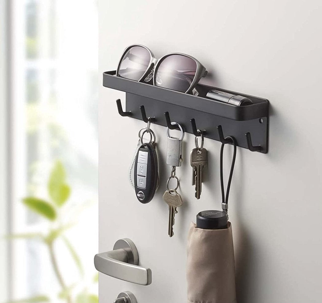 Selbstklebendes Schlüsselbrett – 6 Haken – Metall – 25 cm – matt-schwarz | TOJ Living