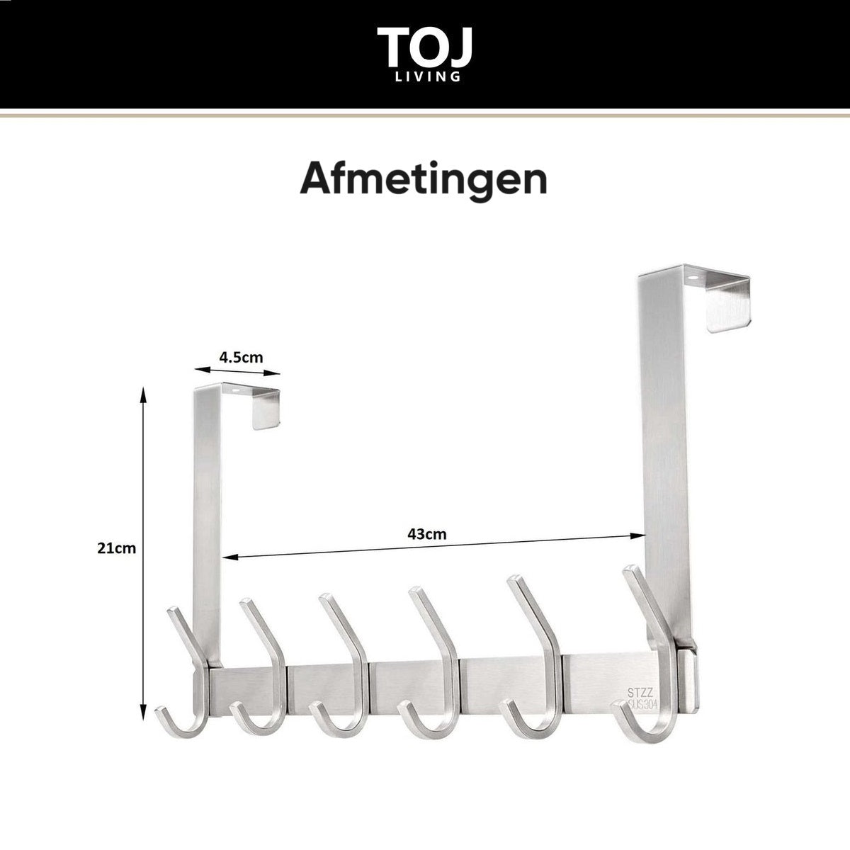 Türgarderobe 12 Haken – Edelstahl – 43 cm – matt-schwarz | TOJ Living