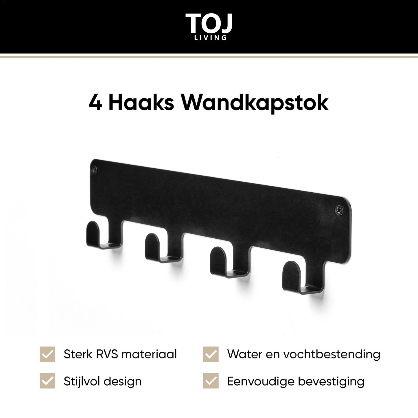 Wandgarderobe 4 Haken – Edelstahl – 35 cm – matt-schwarz | TOJ Living