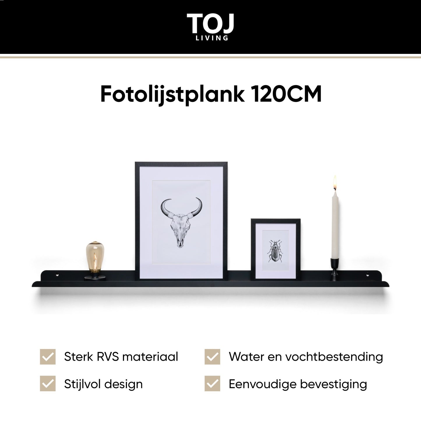Fotoleiste 120 cm – Edelstahl – matt-schwarz | TOJ Living