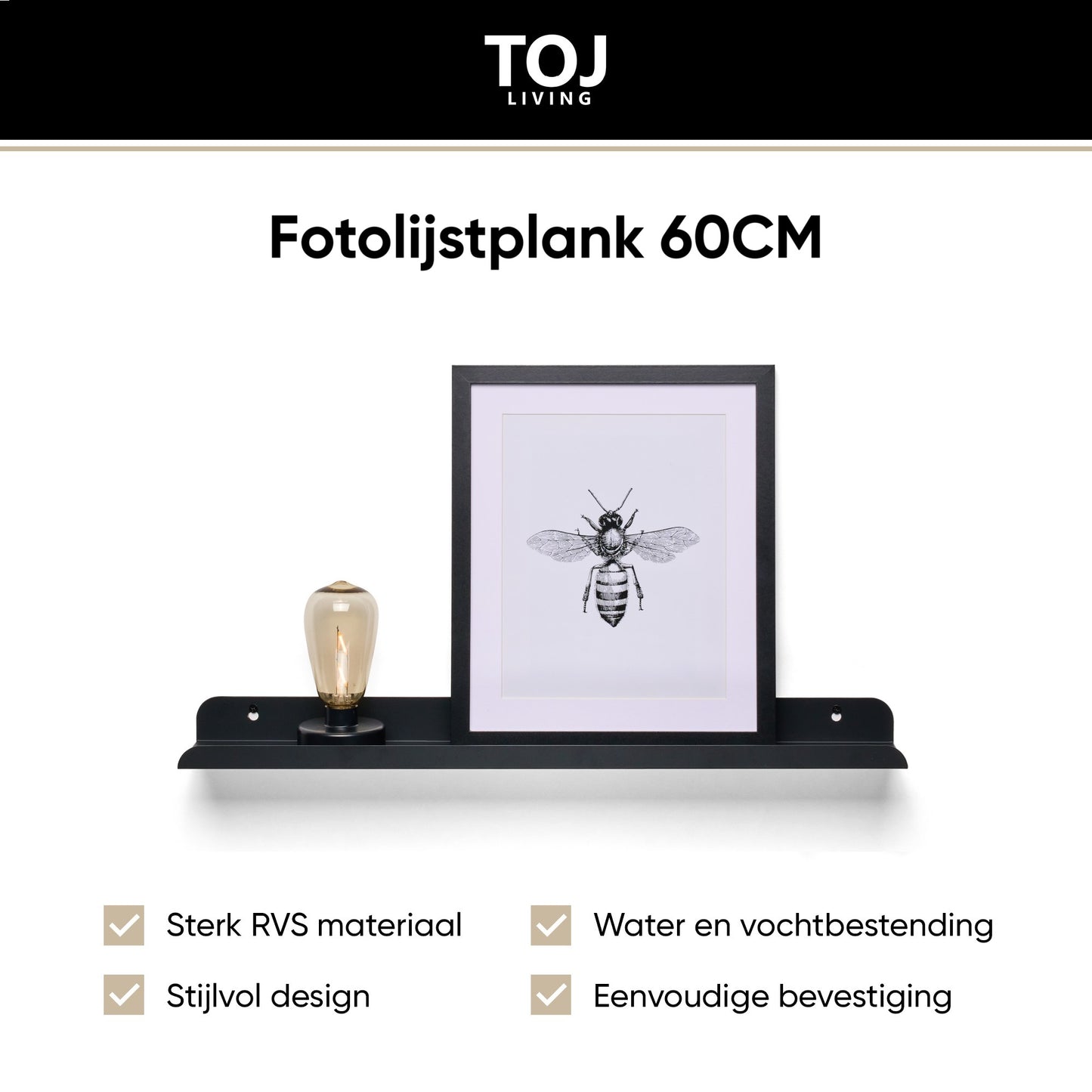 Fotoleiste 60 cm – Edelstahl – matt-schwarz | TOJ Living