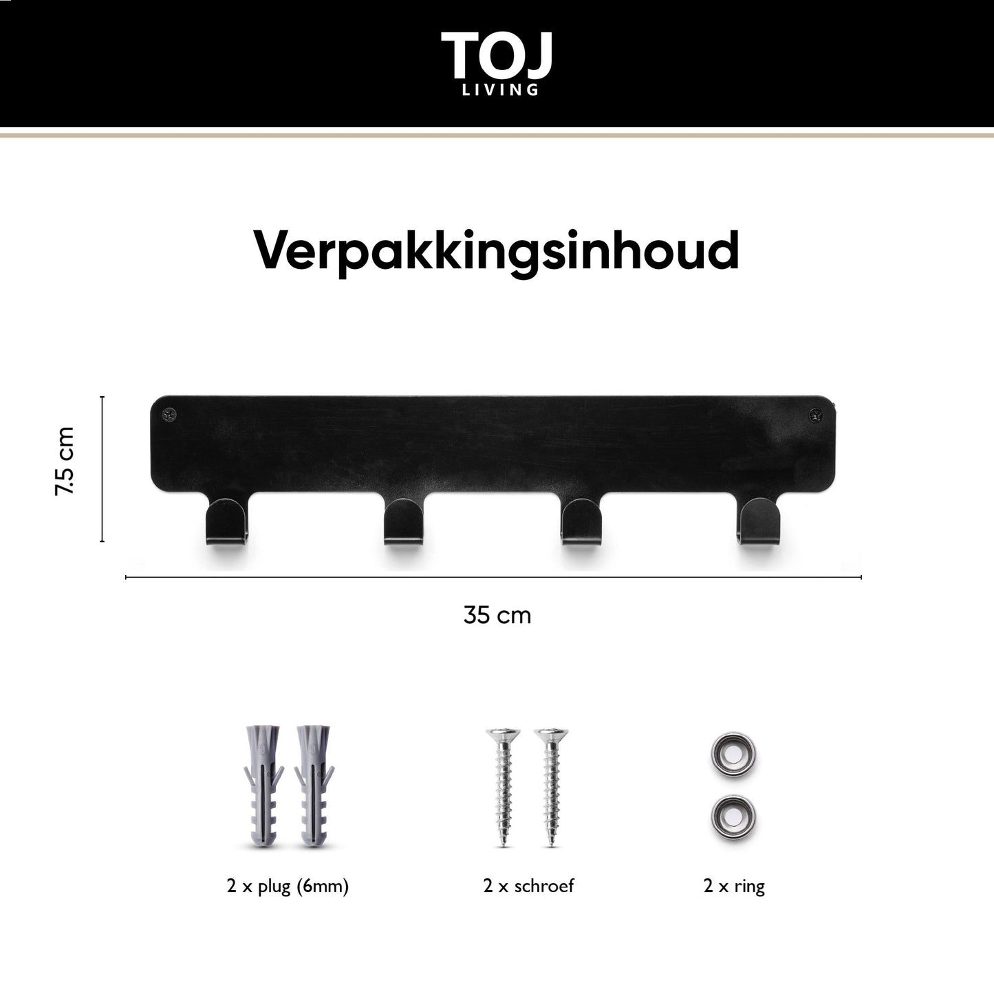 Wandgarderobe 4 Haken – Edelstahl – 35 cm – matt-schwarz | TOJ Living