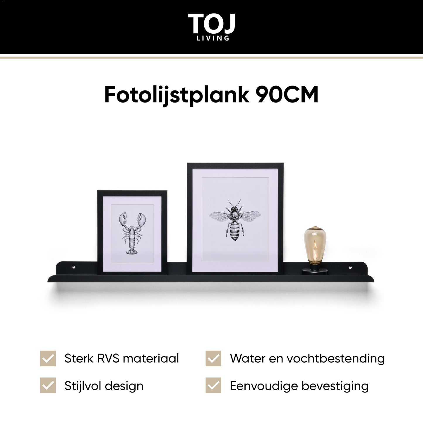 Fotoleiste 90 cm – Edelstahl – matt-schwarz | TOJ Living