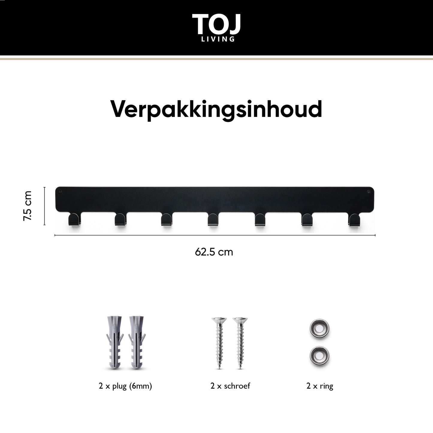 Wandgarderobe 7 Haken – Edelstahl – 62,5 cm – matt-schwarz | TOJ Living