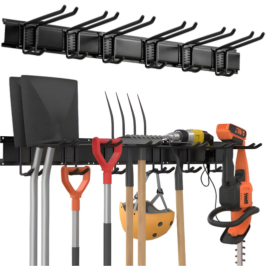 Porte-outils mural - 3 rails de base + 6 crochets - Métal - 120 cm - Noir mat | TOJ Living