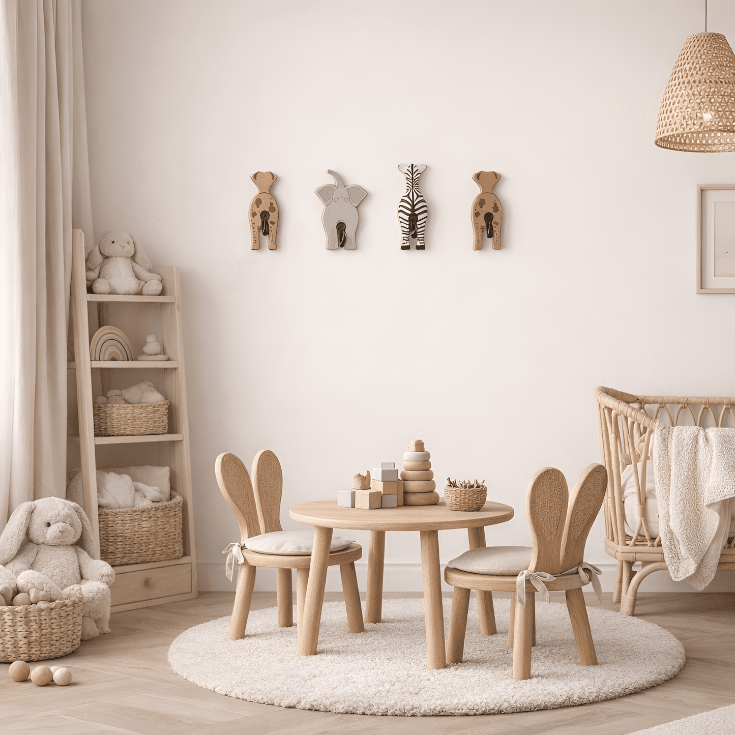Perchero infantil autoadhesivo con 4 ganchos – madera – animales safari | TOJ Living