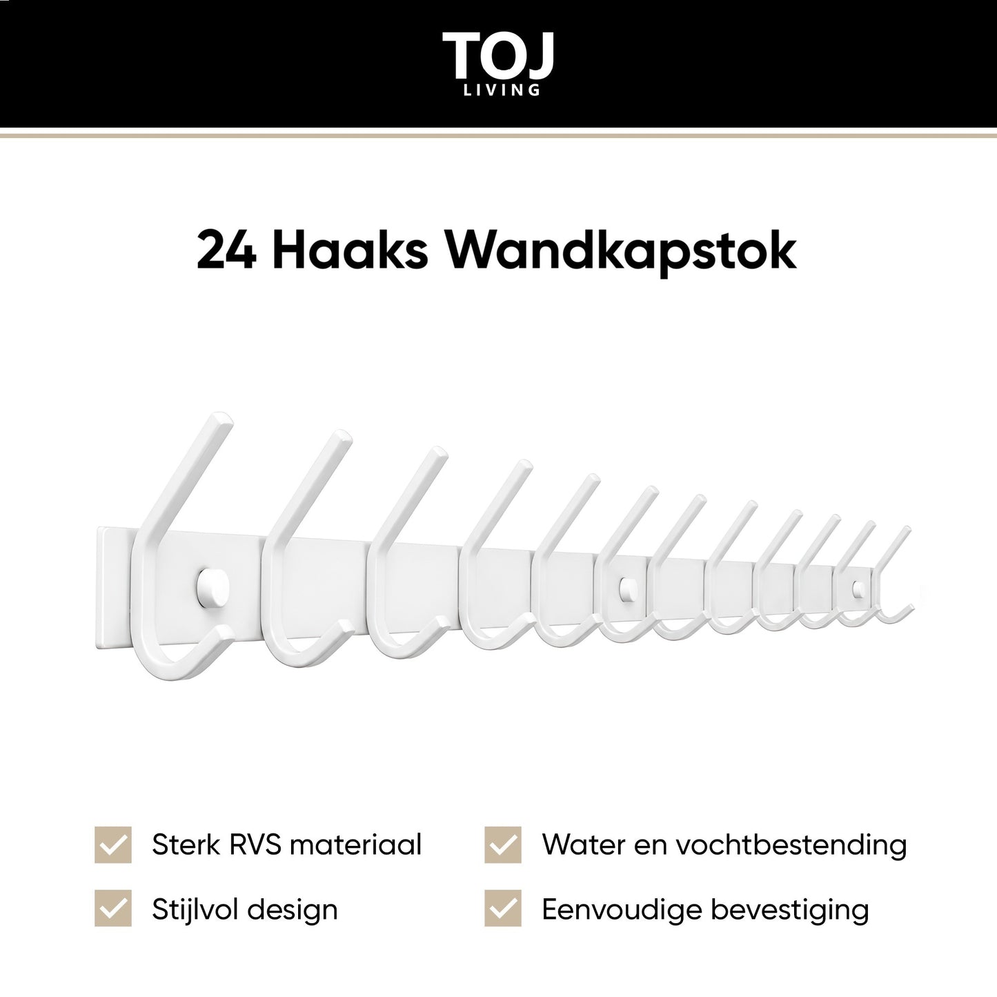 Wandkapstok 24 haken - RVS - 94 cm -  Wit | TOJ Living