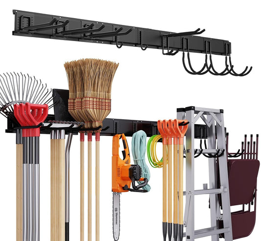 TOJ Living Gereedschapshouder - 3 Basisrails + 9 Haken - 120CM - Metaal - Mat Zwart