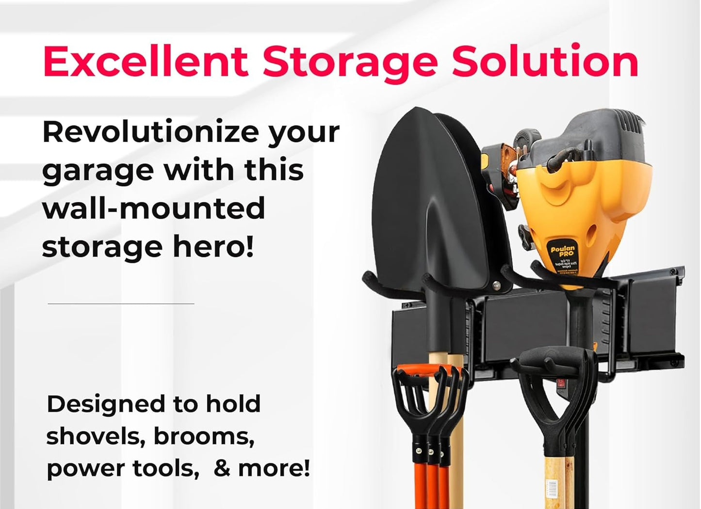 Porte-outils mural - 3 rails de base + 6 crochets - Métal - 120 cm - Noir mat | TOJ Living