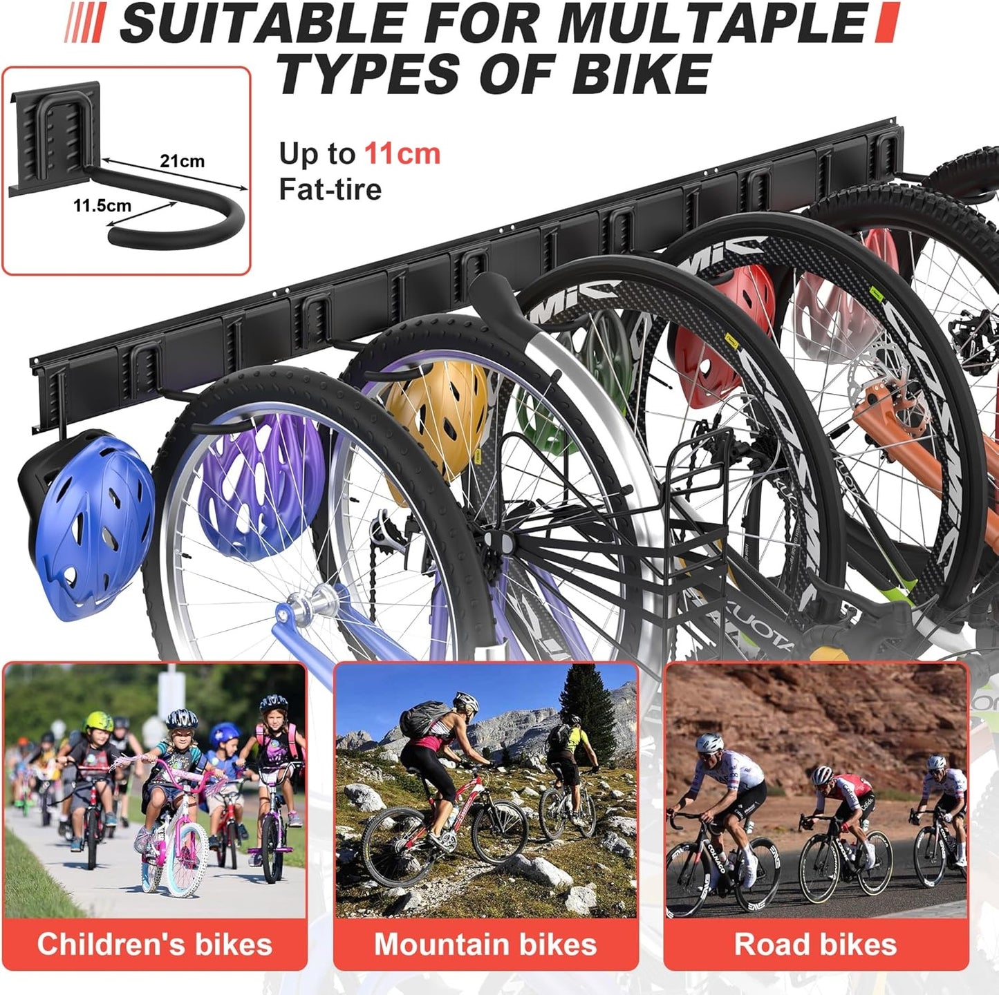 Système de suspension pour vélo (mural) - 1 rail de base + 2 crochets - Métal - 40 cm - Noir mat | TOJ Living