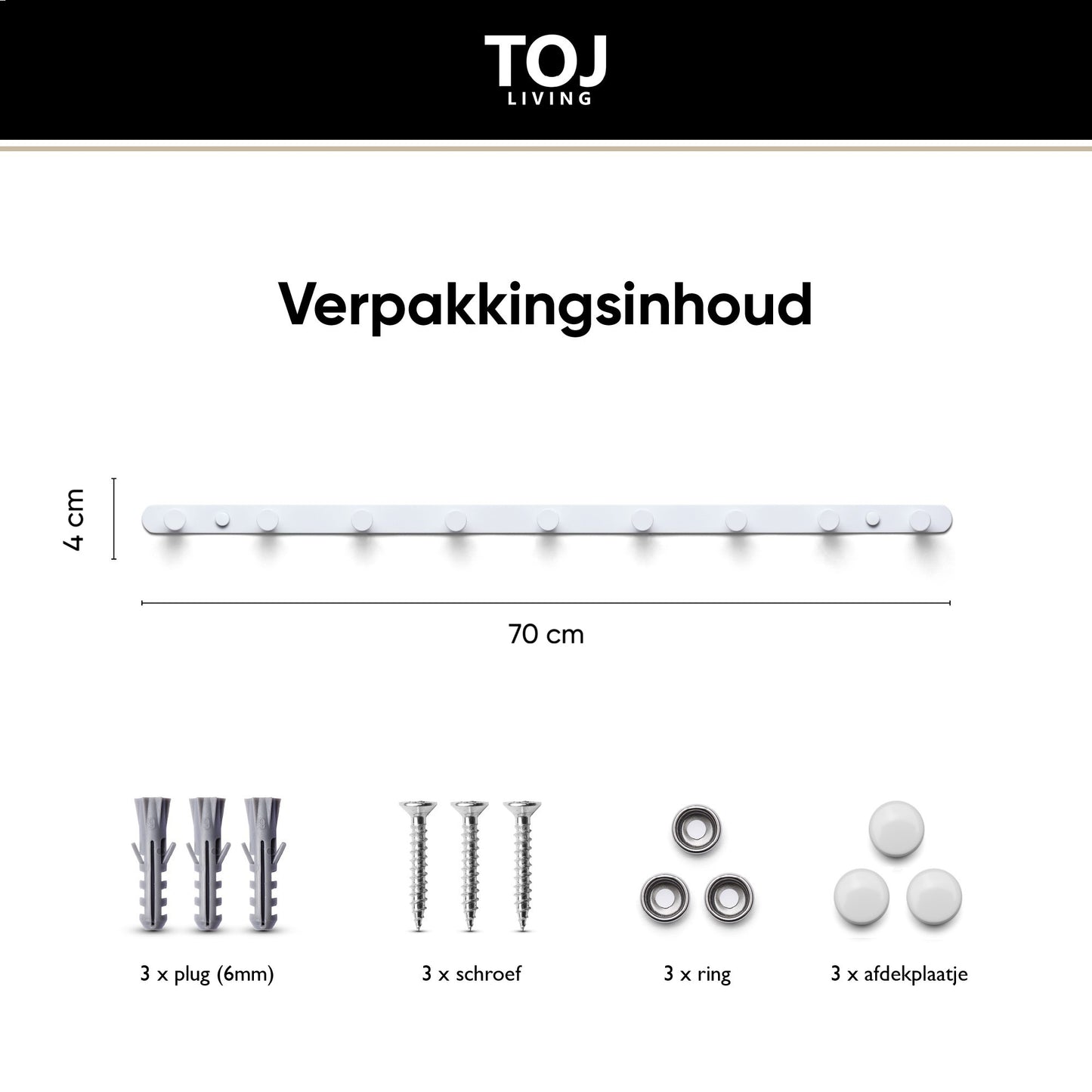 Wandgarderobe 9 Haken – Edelstahl – 70 cm – Weiß | TOJ Living