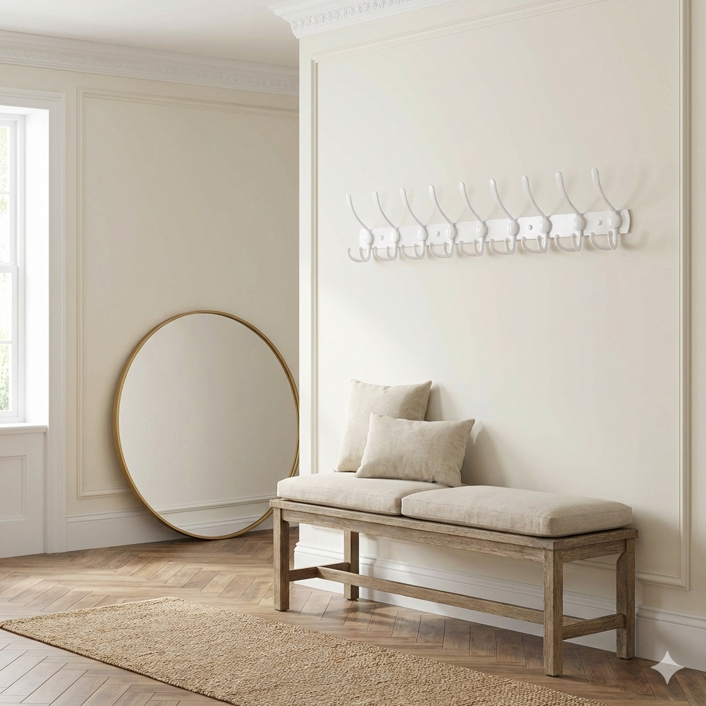 Perchero de pared con 30 ganchos – acero inoxidable – 95 cm – blanco | TOJ Living