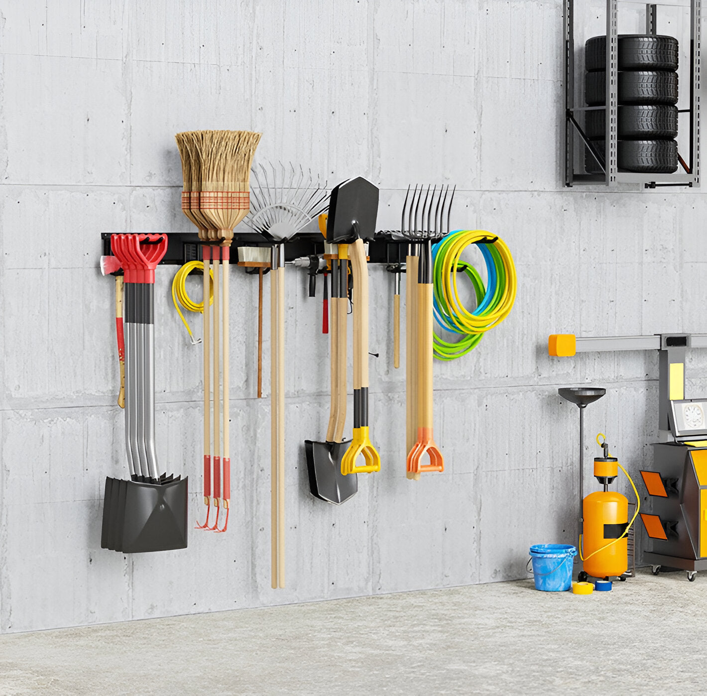 Porte-outils mural - 3 rails de base + 6 crochets - Métal - 120 cm - Noir mat | TOJ Living