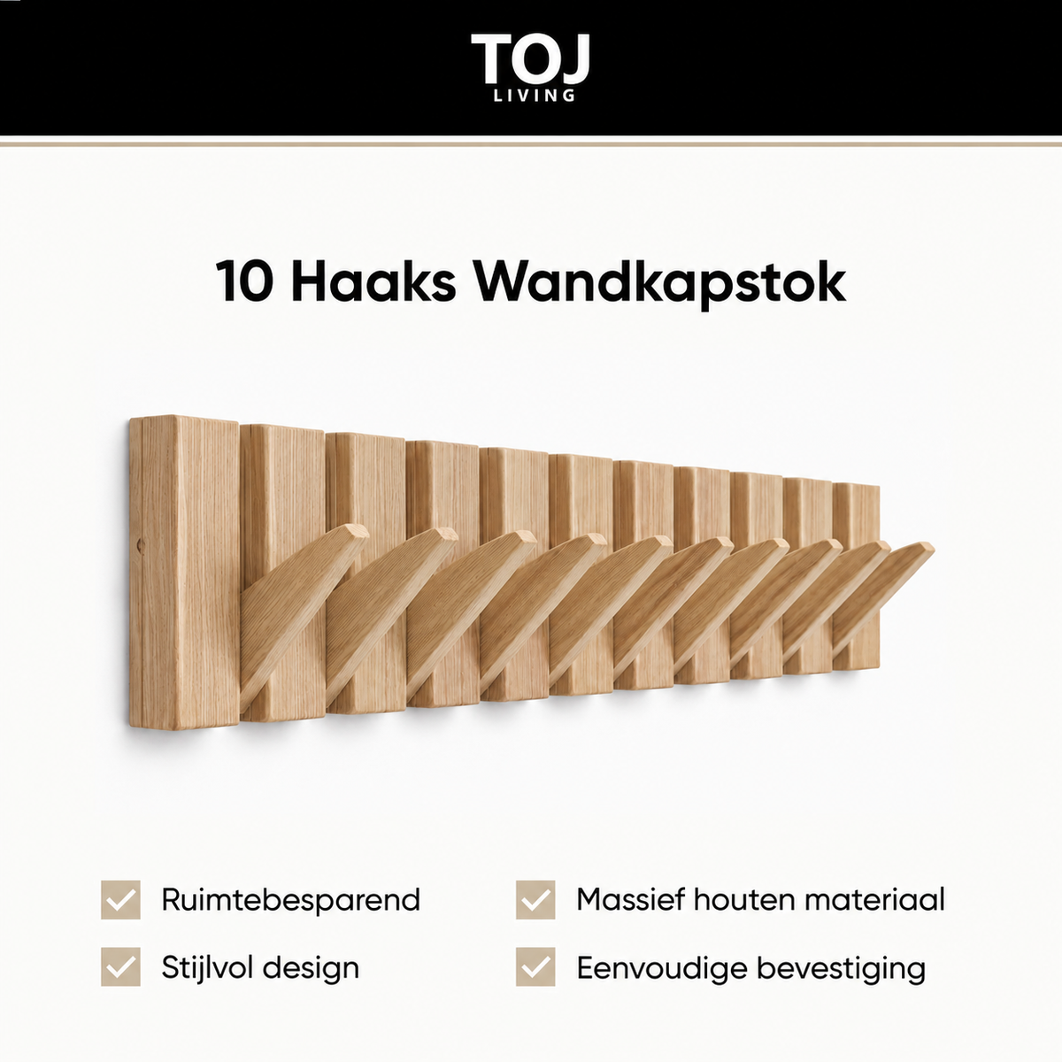 Wall Coat Rack 10 Hooks – Wood – 70 cm – Natural Oak-Look | TOJ Living