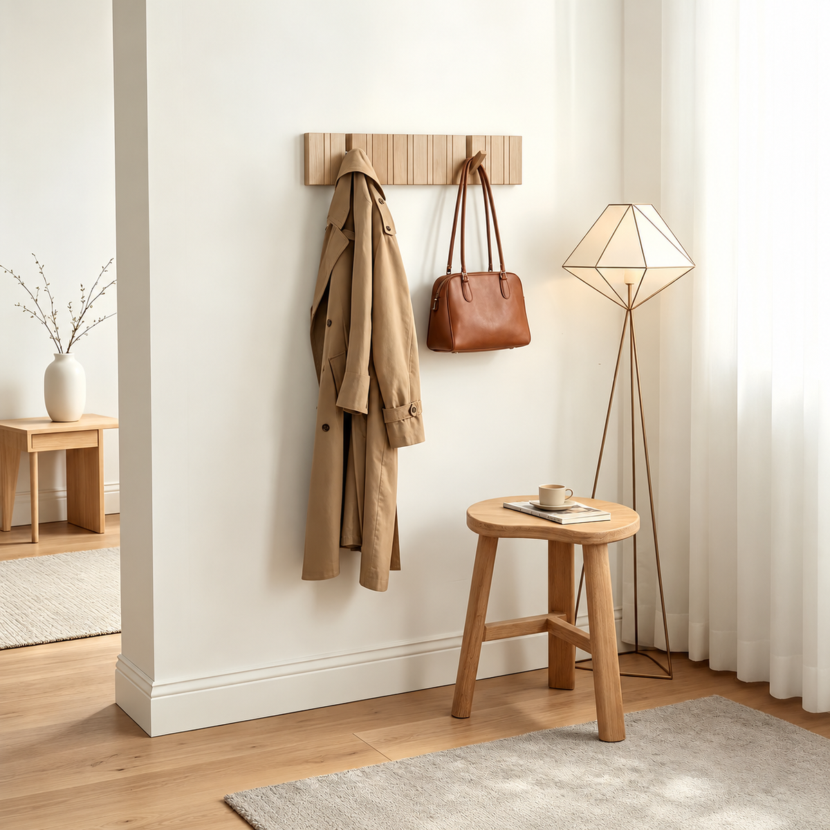 Wall Coat Rack 10 Hooks – Wood – 70 cm – Natural Oak-Look | TOJ Living