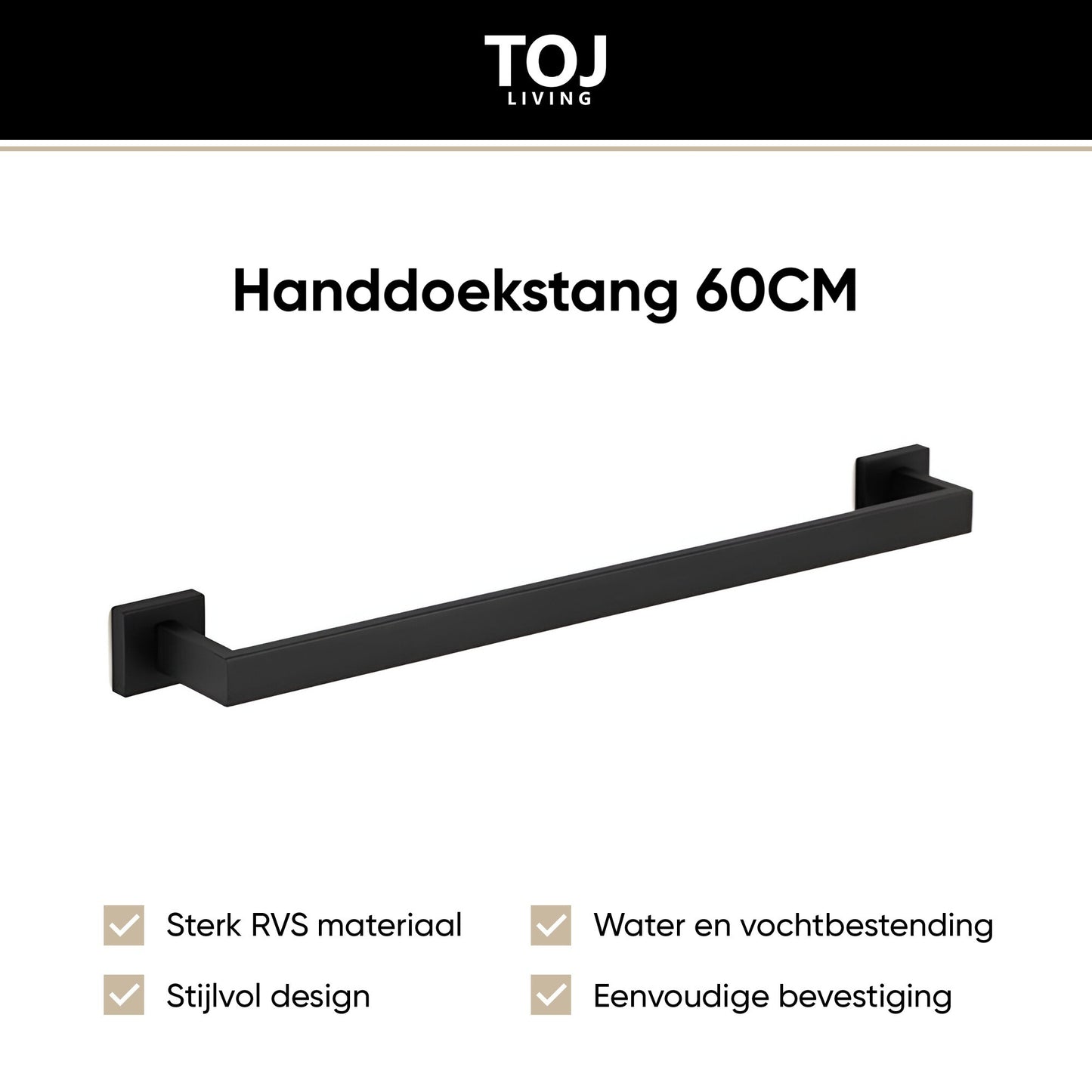 Handdoekstang 60 cm - RVS - Mat zwart | TOJ Living