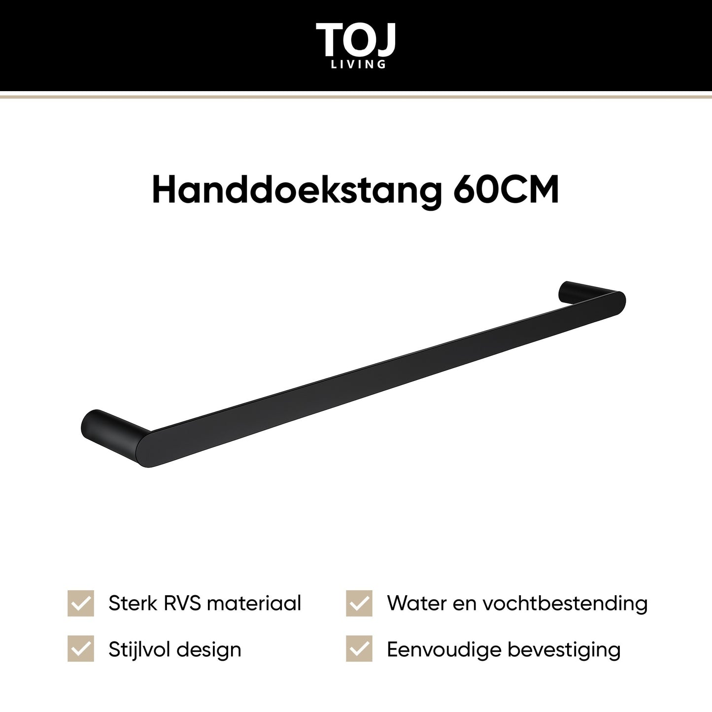 Handdoekstang 60 cm - RVS - Mat zwart | TOJ Living