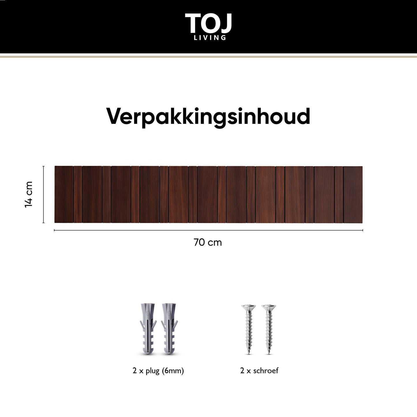 Perchero de pared con 10 ganchos – madera – 70 cm – color nogal | TOJ Living