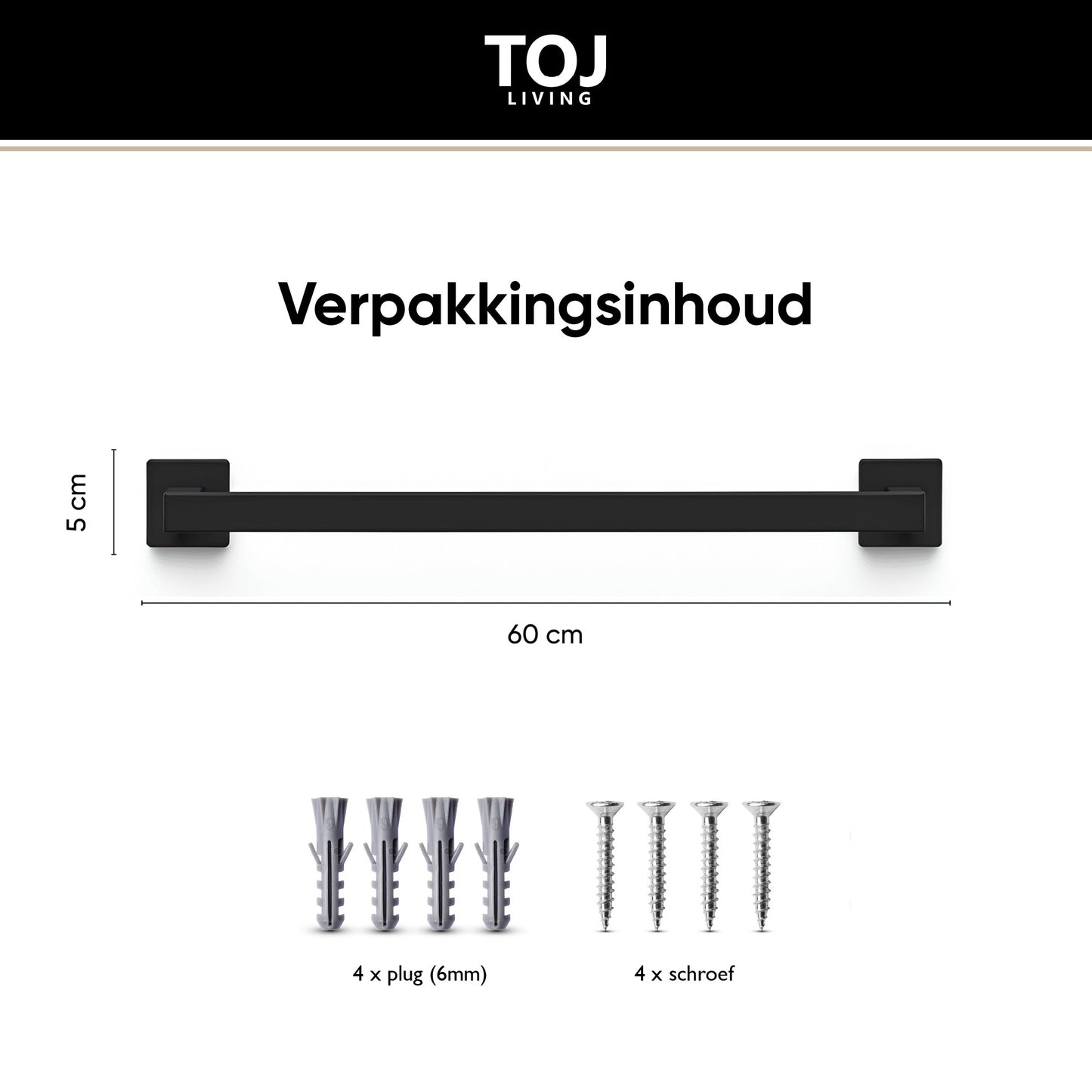 Handdoekstang 60 cm - RVS - Mat zwart | TOJ Living