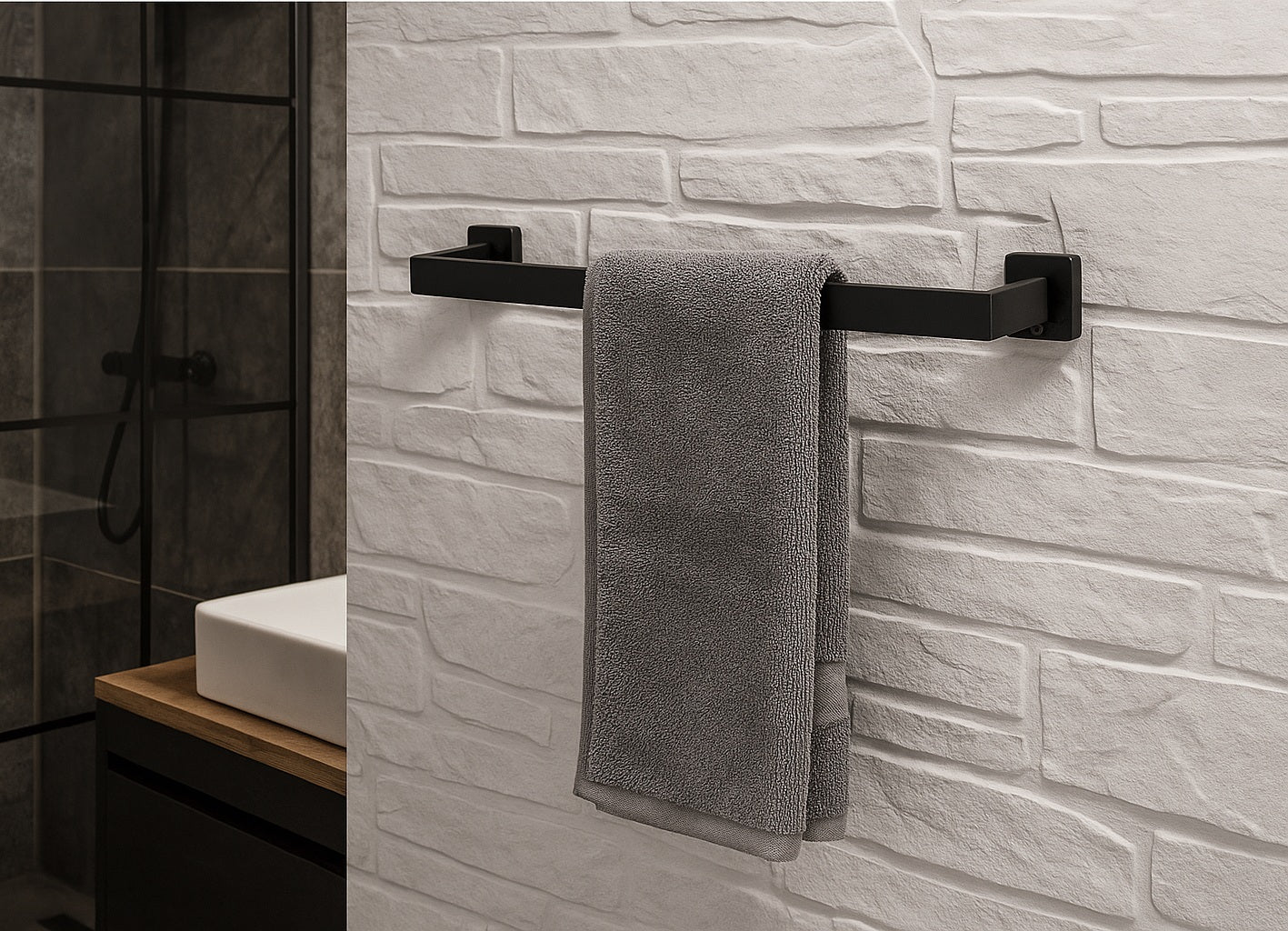 Handdoekstang 60 cm - RVS - Mat zwart | TOJ Living